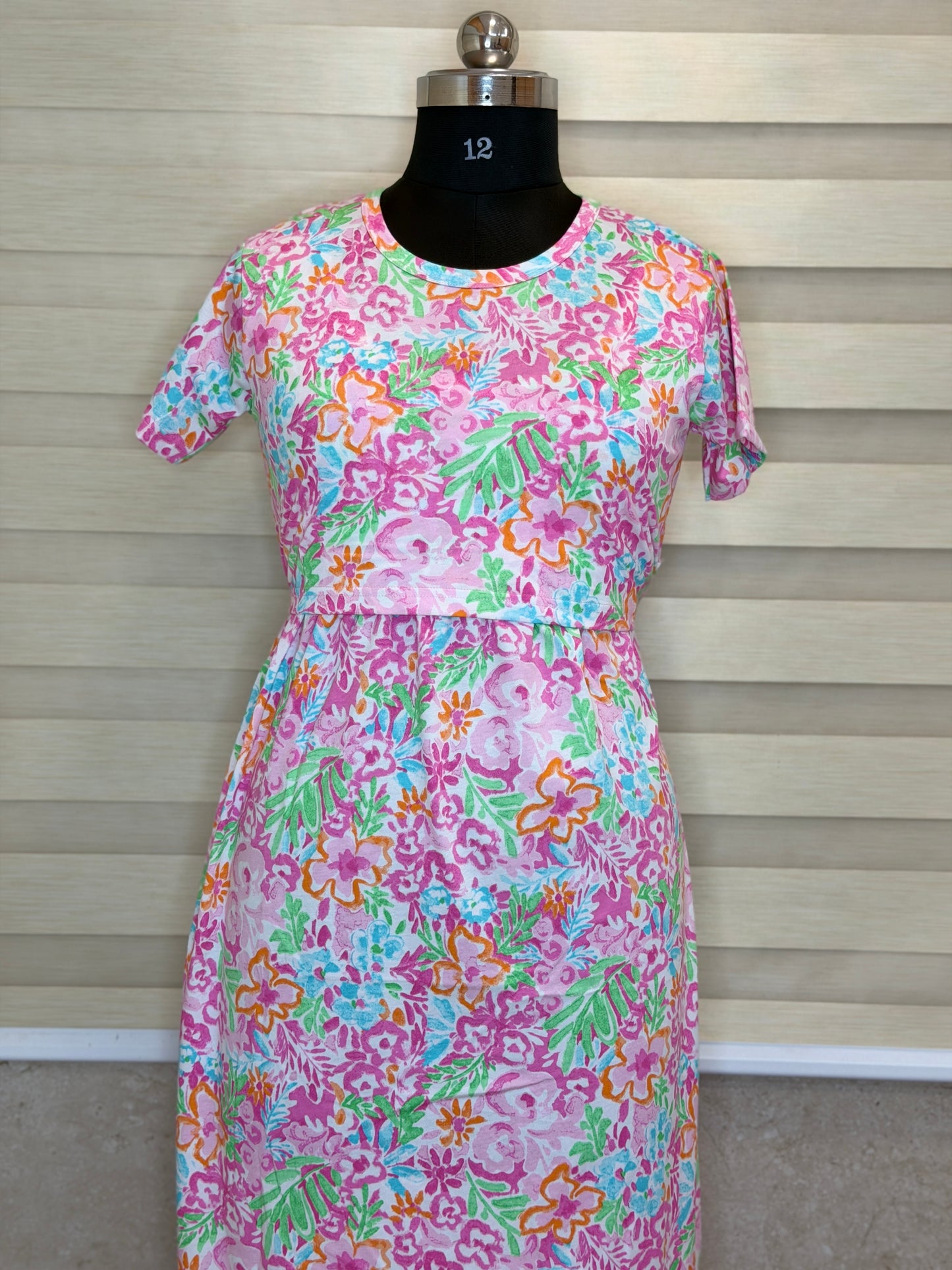 Pink Tropical Floral Print Maternity Feeding Maxi
