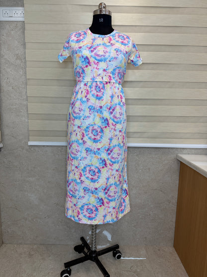 Multicolor Tie-Dye Print Maternity Feeding Maxi