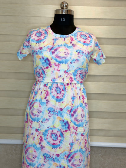 Multicolor Tie-Dye Print Maternity Feeding Maxi