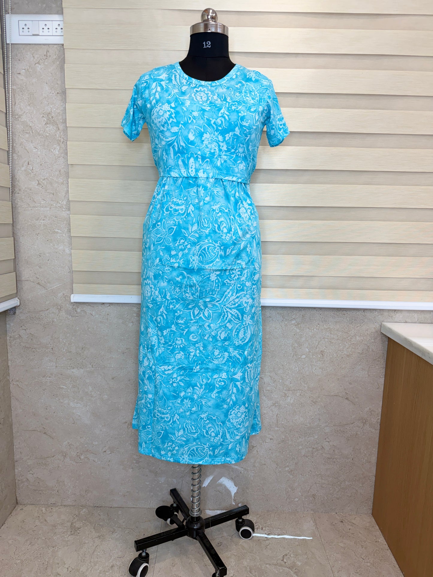Blue Floral Print Maternity Feeding Maxi