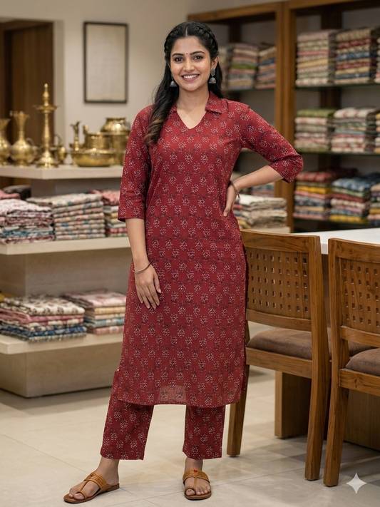 Maroon with Floral Print Outdoor Wear Coords