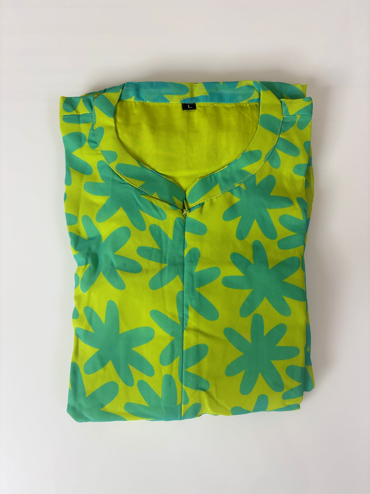 Lime Green Teal Floral Print Center Zip Maxi Dress