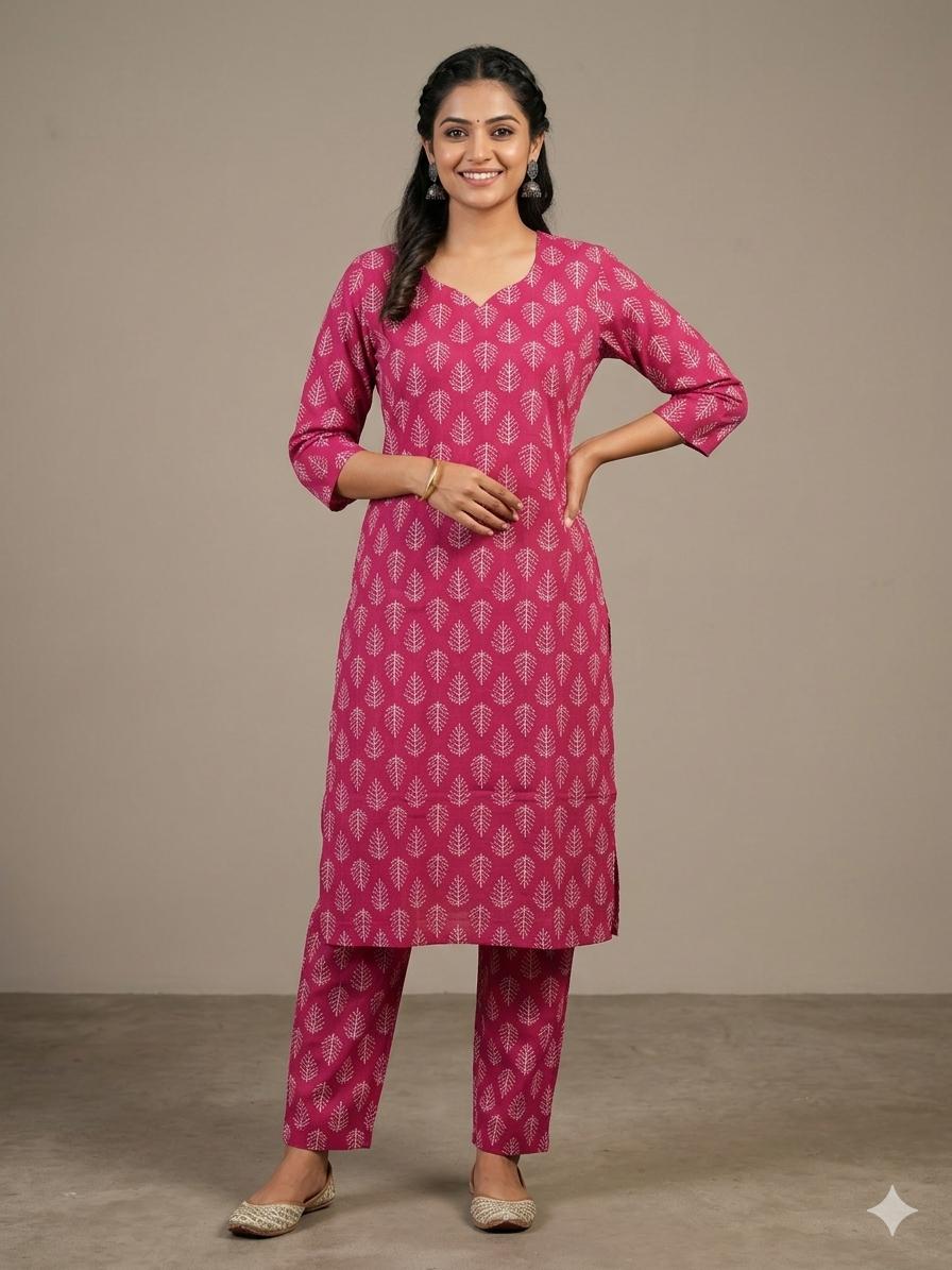 Hot Pink with Leaf Print Outdoor Wear Coords