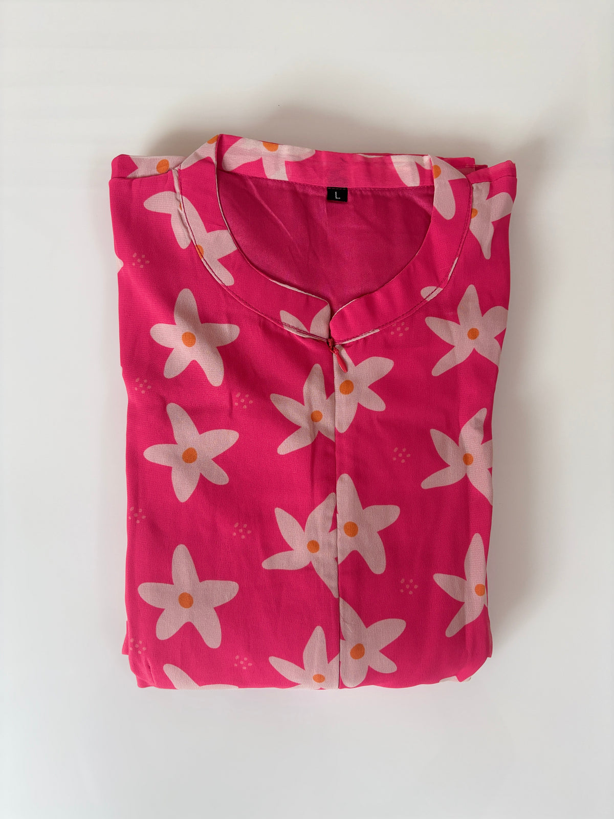 Hot Pink White Floral Print Center Zip Maxi Dress
