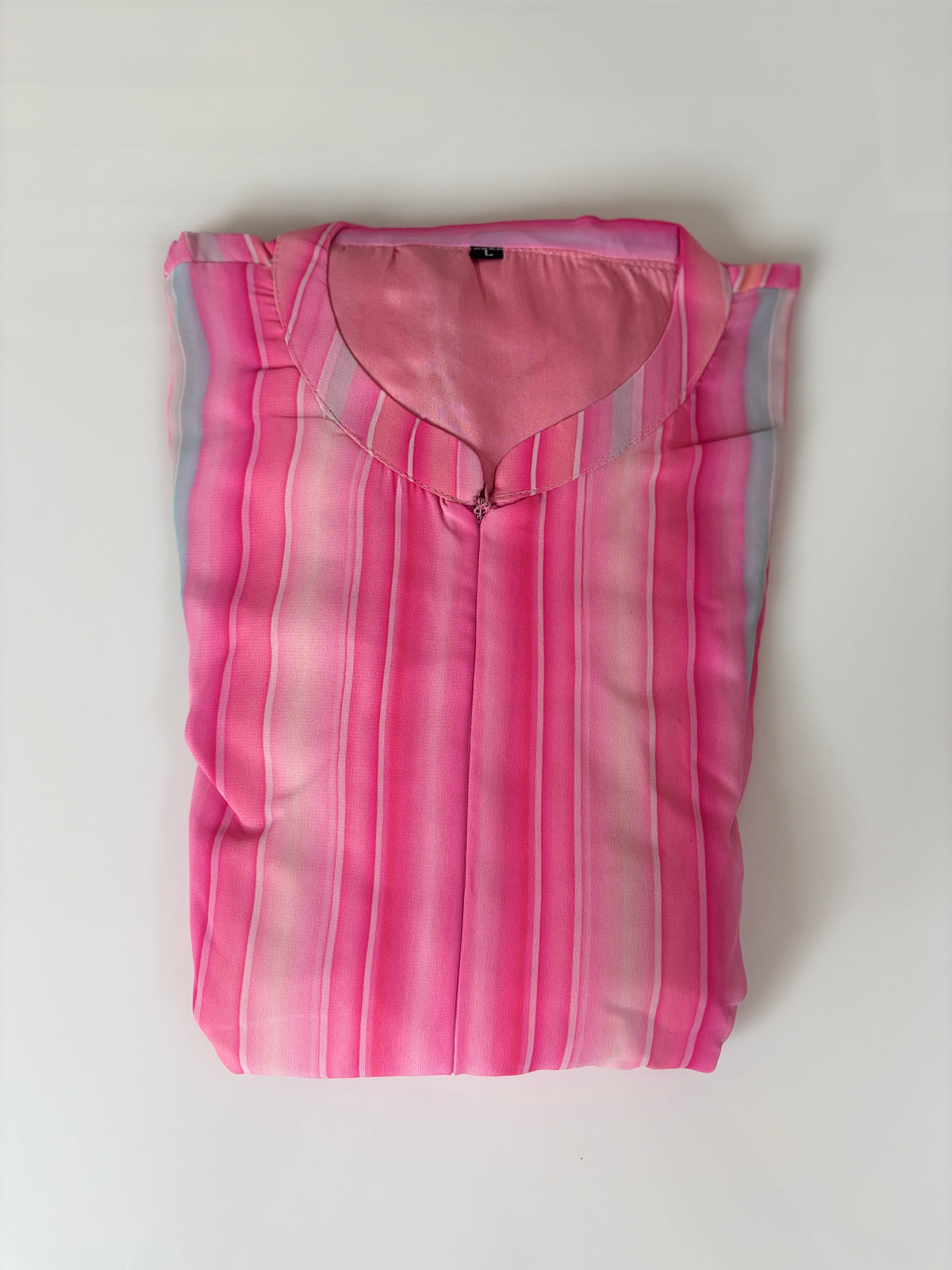 Hot Pink Multicolor Stripe Print Center Zip Maxi Dress