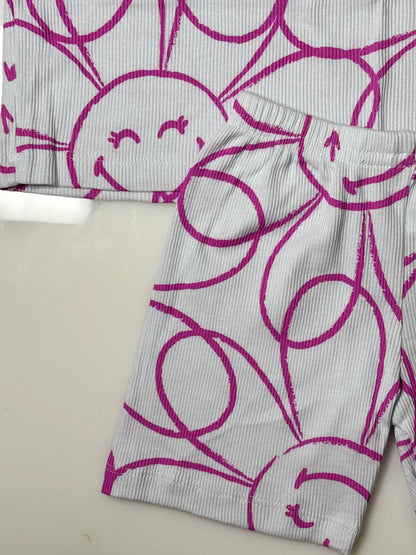 White Flower Printed Kids Sleeveless Coords