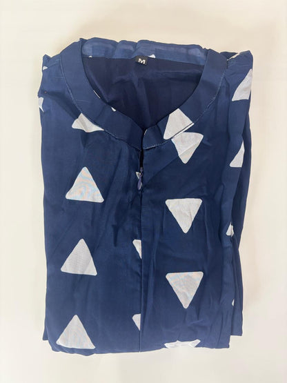 Navy Blue White Triangle Print Center Zip Maxi Dress