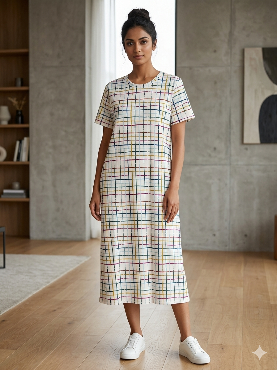 White Checked Print Long Tunic