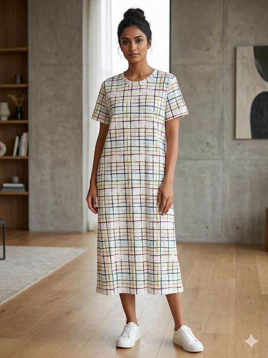 White Checked Print Long Tunic