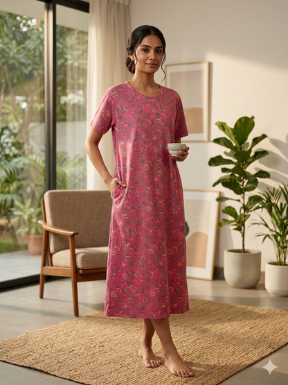 Pink Floral Vine Print Long Tunic