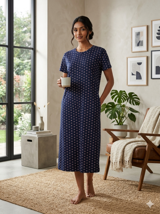 Navy Blue Heart Print Long Tunic