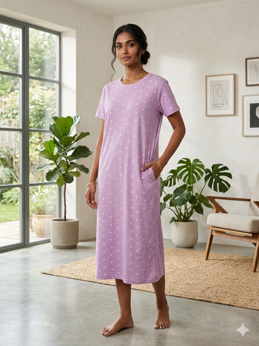 Lavender Heart Print Long Tunic