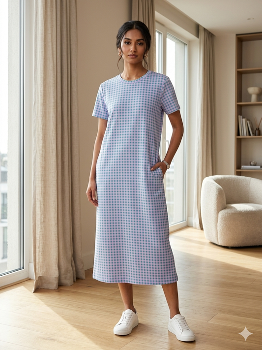 Lavender Checks Print Long Tunic