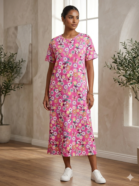 Pink Floral Print Long Tunic