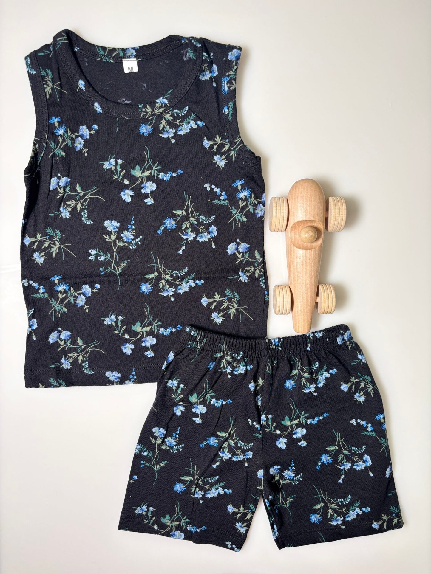 Black Flower Printed Kids Sleeveless Coords