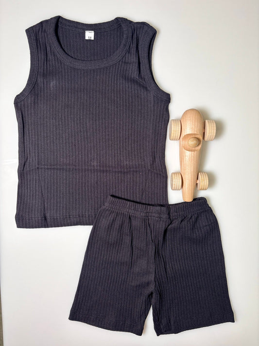 Black Stripes Printed Kids Sleeveless Coords