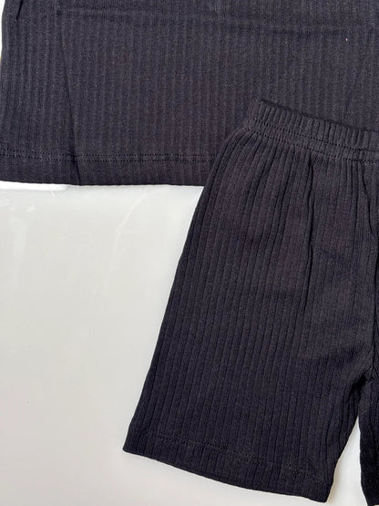 Black Stripes Printed Kids Sleeveless Coords