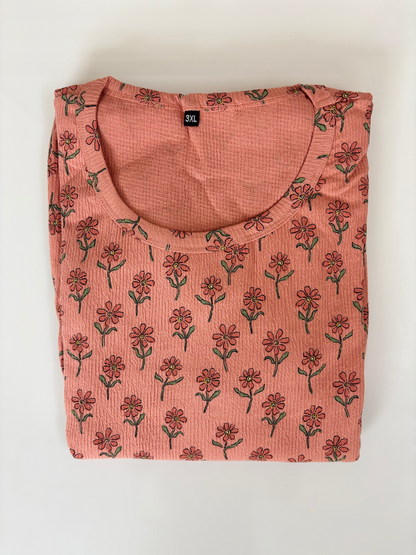 Peach Floral Print Crush Frock