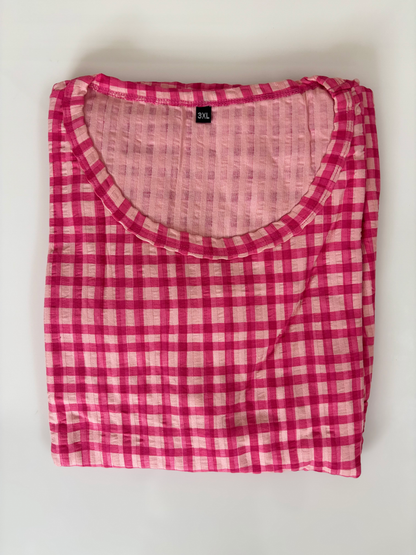 Pink Checks Print Crush Frock