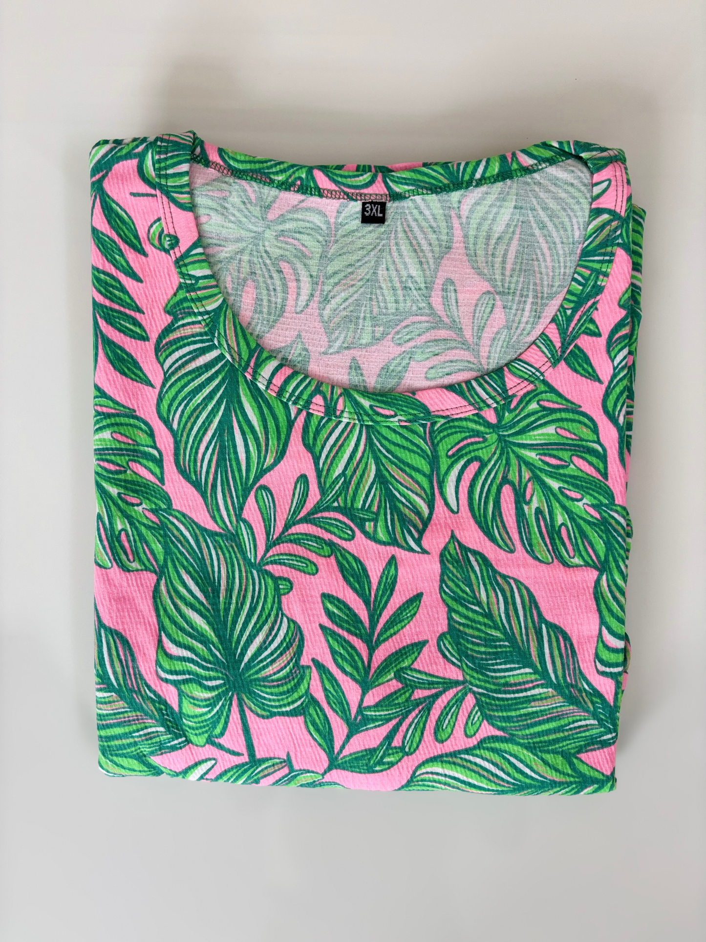 Pink Tropical Leaf Print Crush Frock