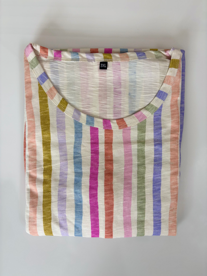 White Multicolor Stripe Print Crush Frock