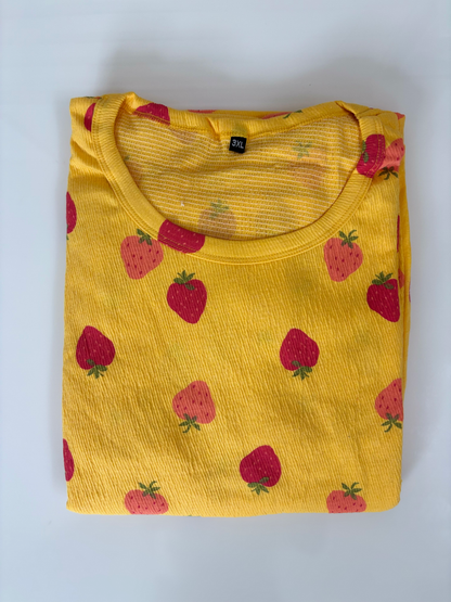 Yellow Strawberry Print Crush Frock