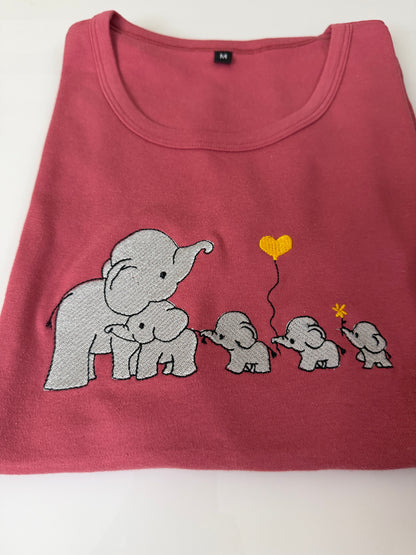 Pink Elephant Embroidered T-Shirt and Jogger Set