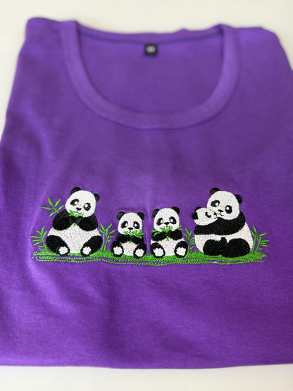 Purple Panda Embroidered T-Shirt and Jogger Set