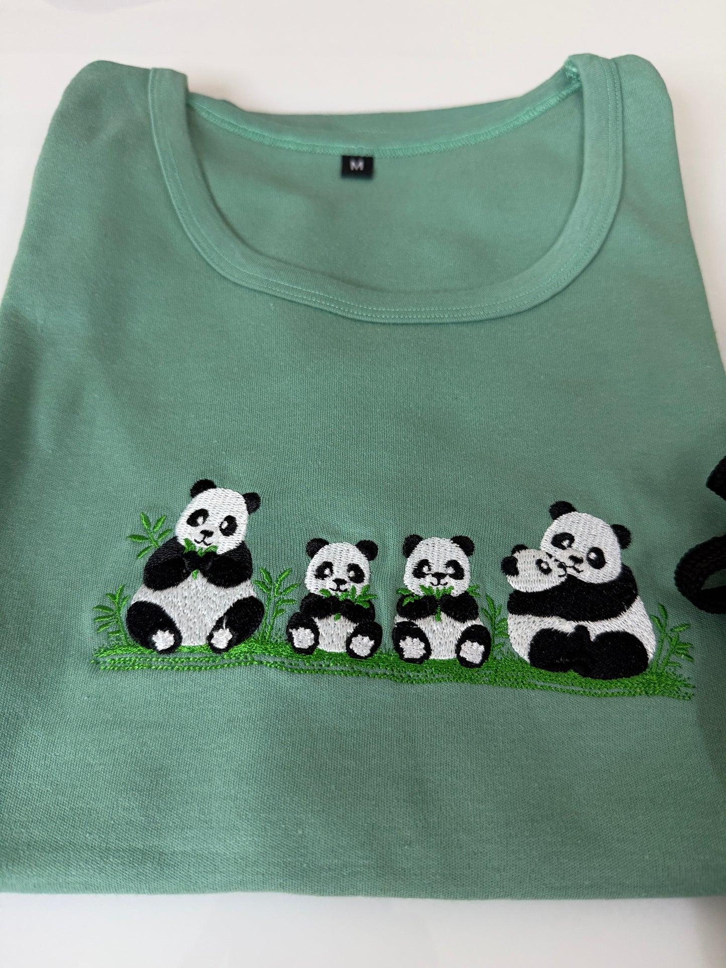 Mint Green Panda Embroidered T-Shirt and Jogger Set