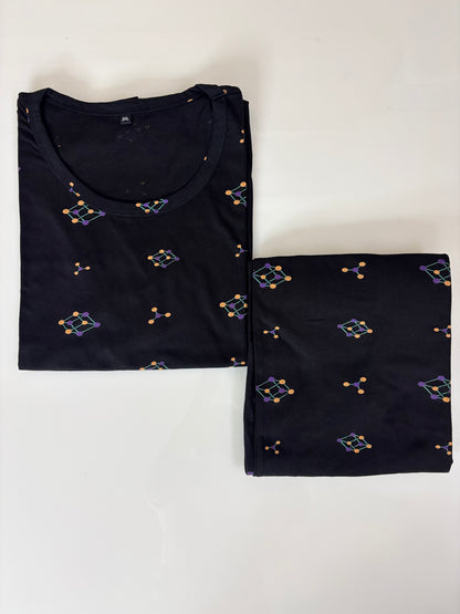 Black Geometric Print T-Shirt and Palazzo Set