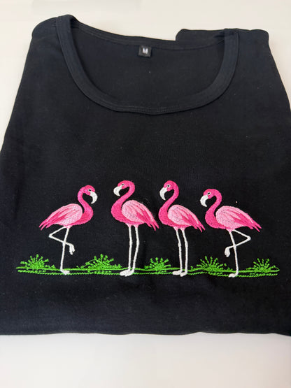 Black Flamingo Embroidered T-Shirt and Jogger Set