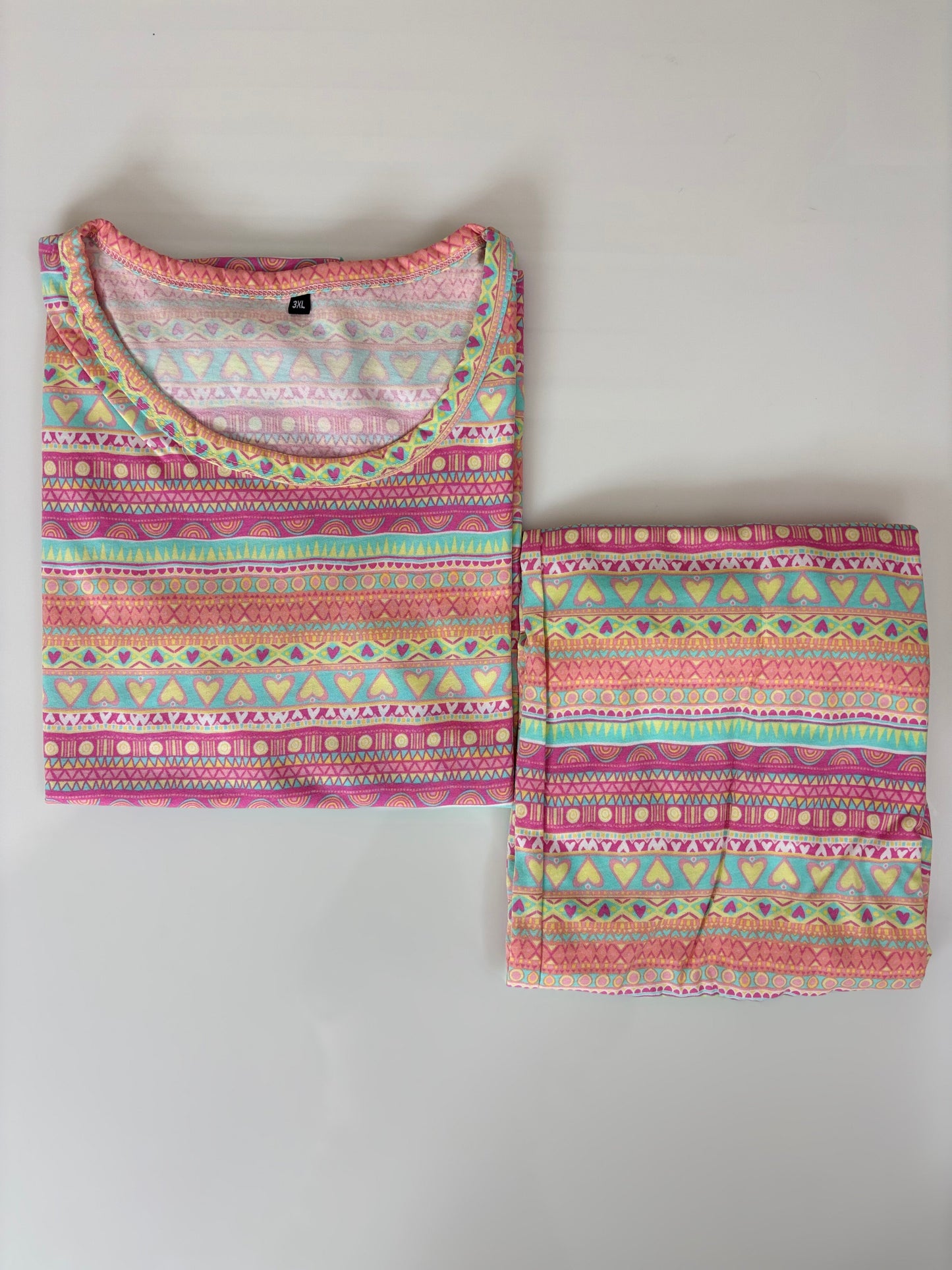 Pink Geometric Striped Print T-Shirt and Palazzo Set
