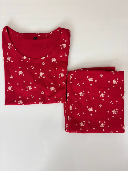 Red Ditsy Floral Print T-Shirt and Palazzo Set