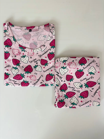 Pink Strawberry Print T-Shirt and Palazzo Set