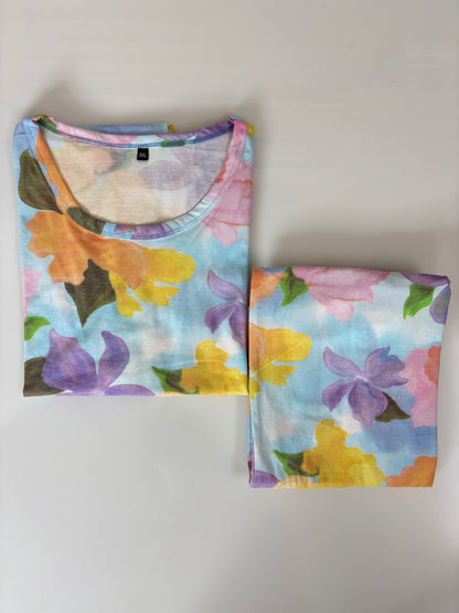 Multicolor Floral Print T-Shirt and Palazzo Set