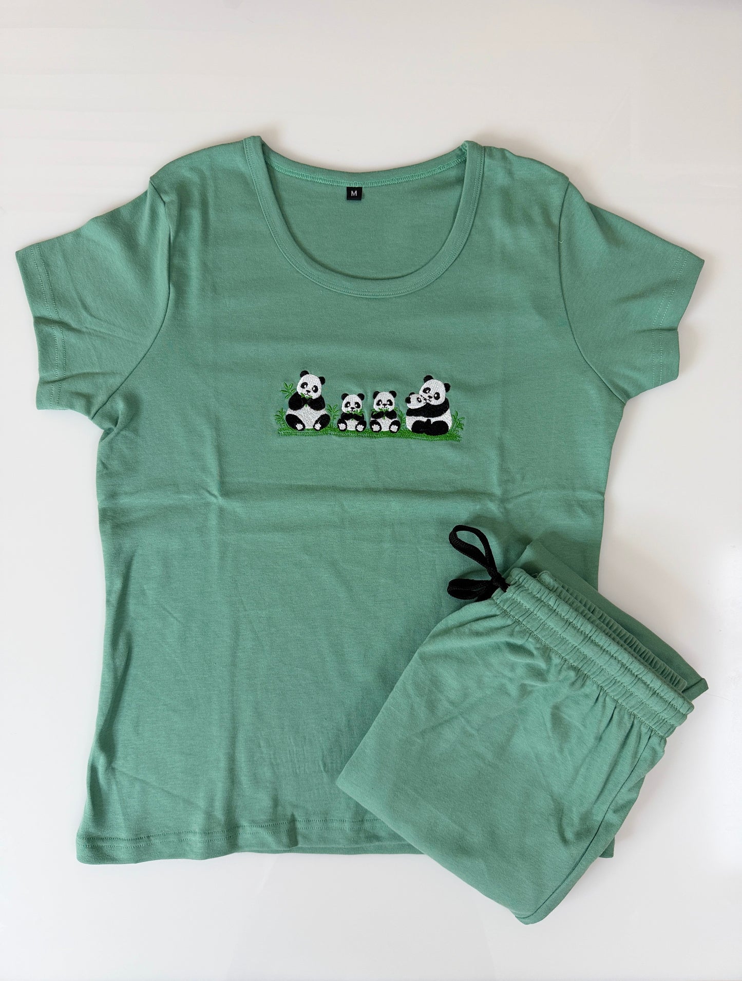 Mint Green Panda Embroidered T-Shirt and Jogger Set