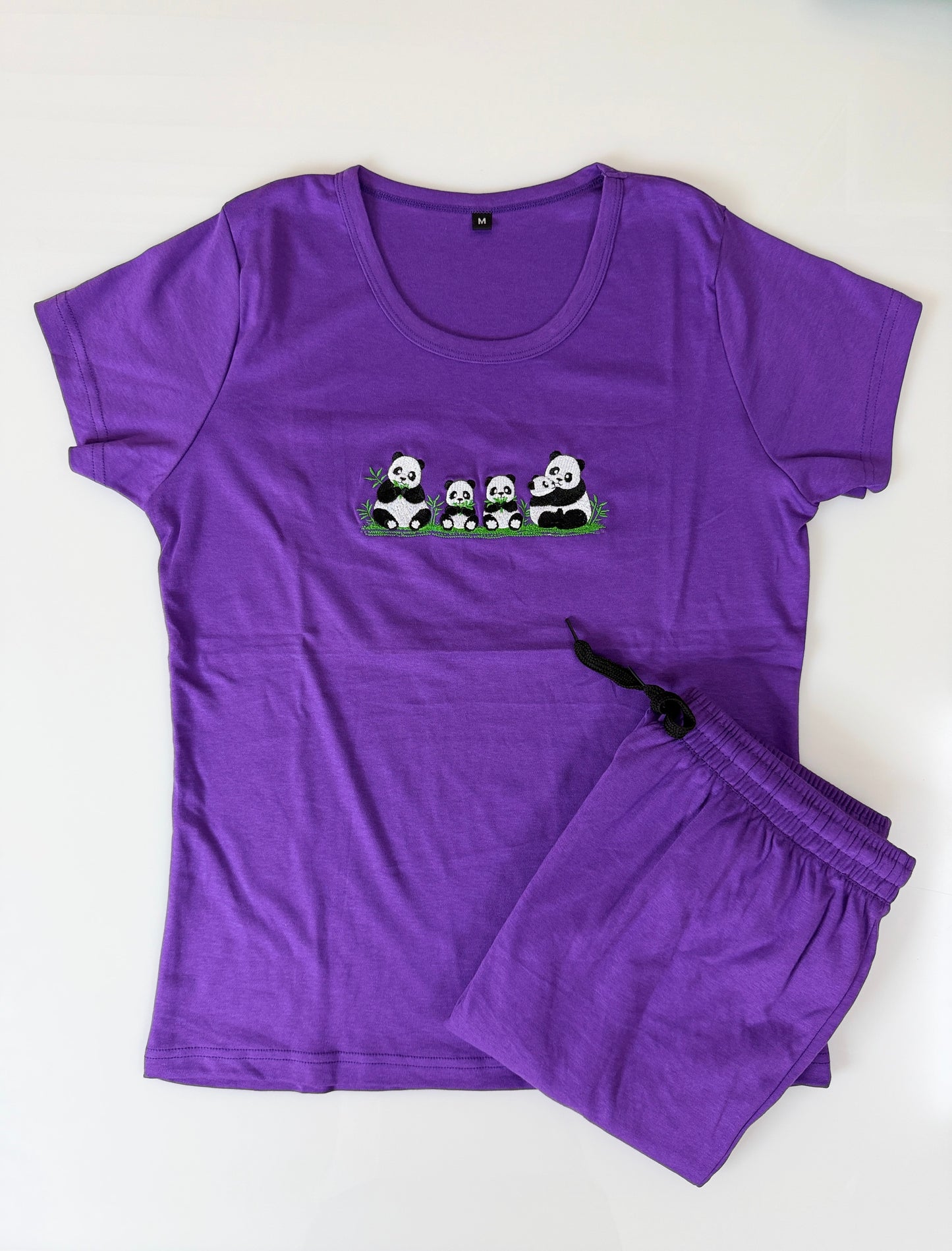 Purple Panda Embroidered T-Shirt and Jogger Set