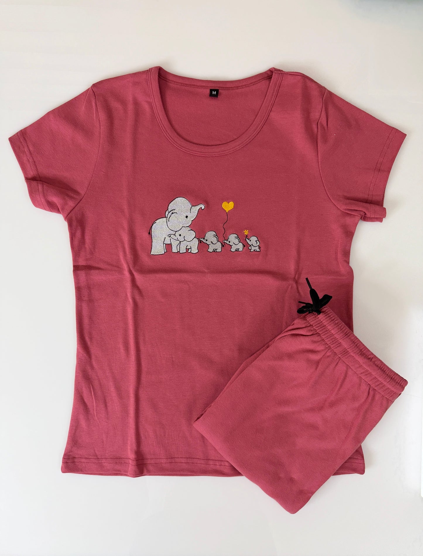 Pink Elephant Embroidered T-Shirt and Jogger Set