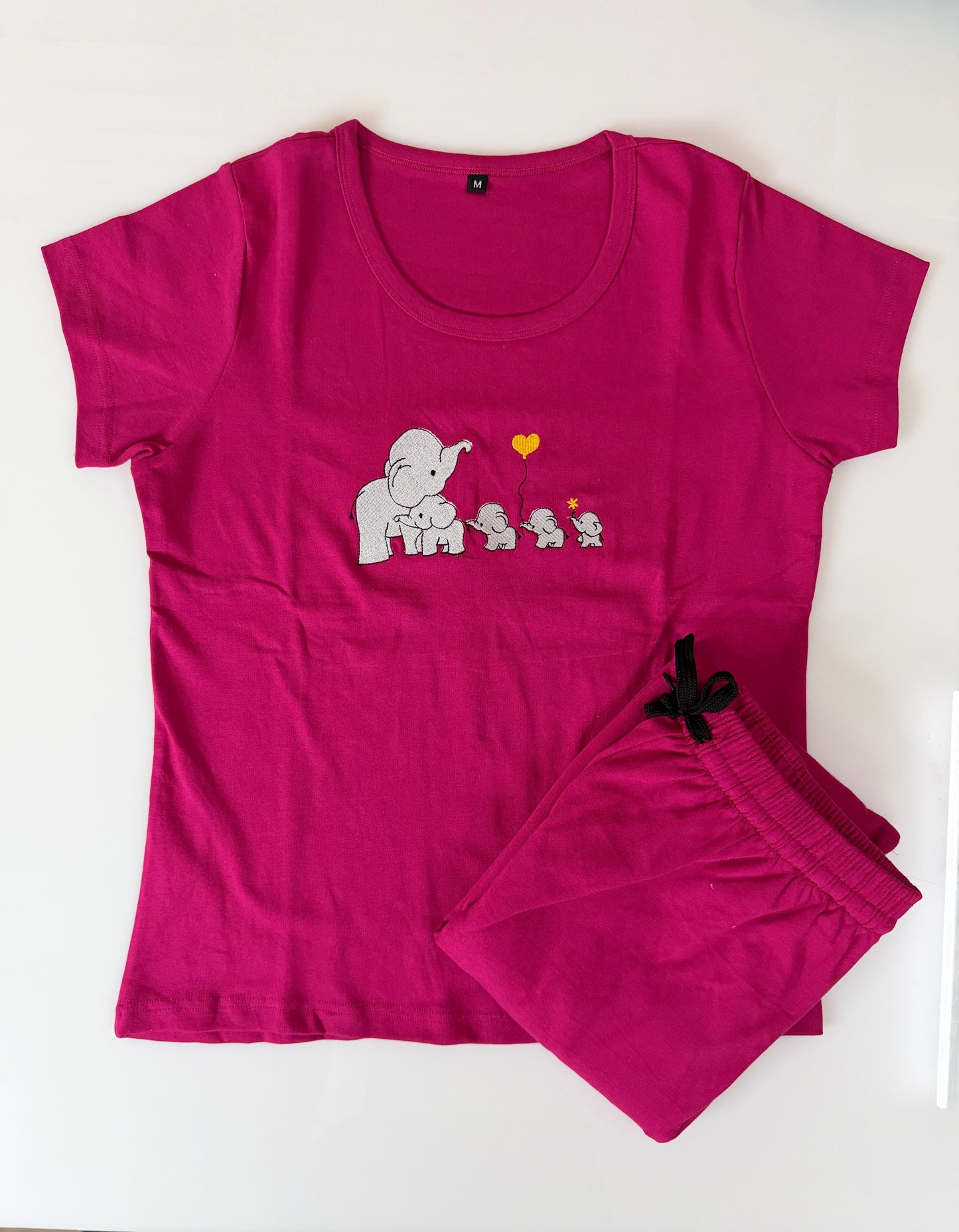 Hot Pink Elephant Embroidered T-Shirt and Jogger Set