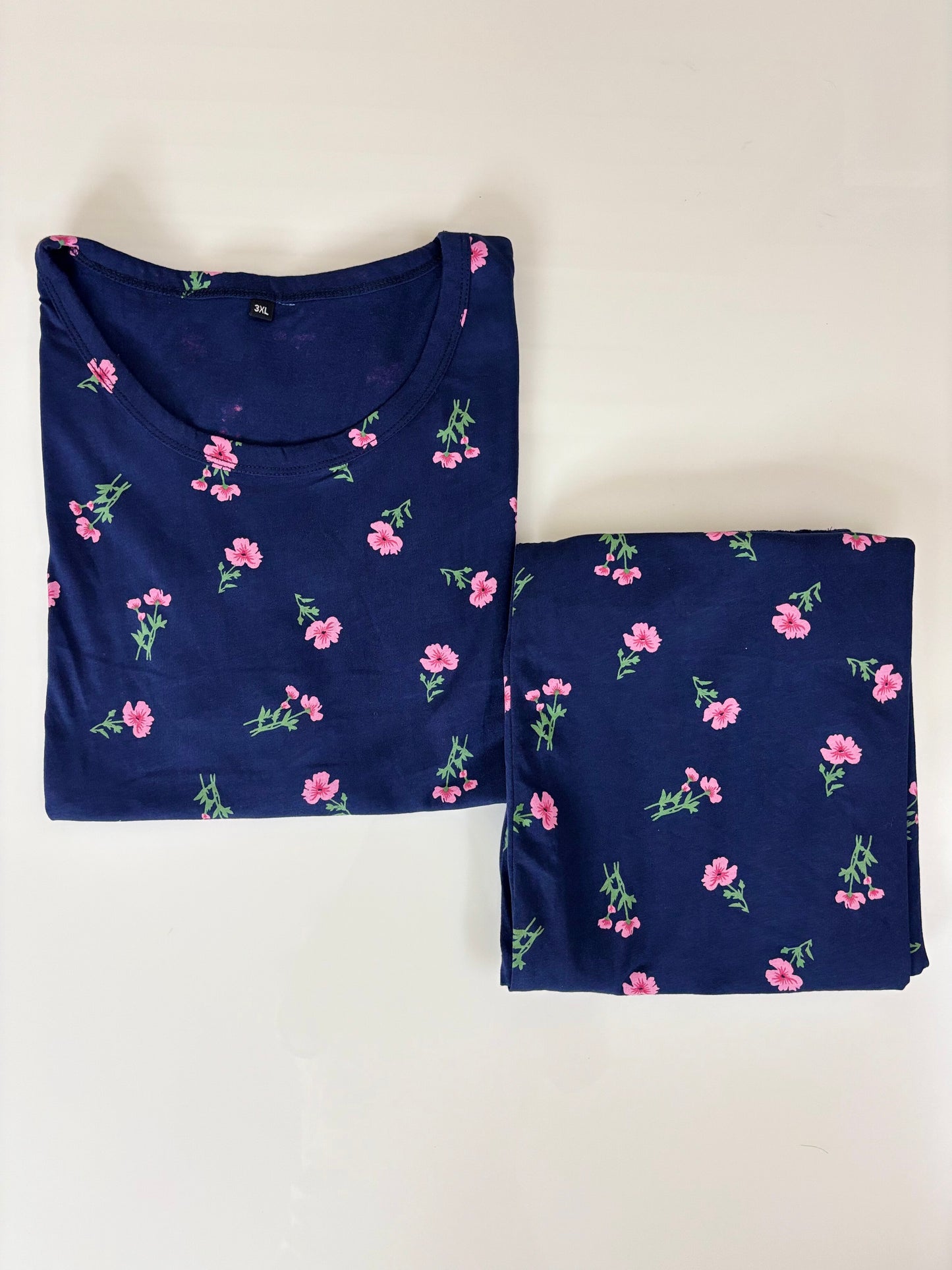 Navy Blue Floral Print T-Shirt and Palazzo Set