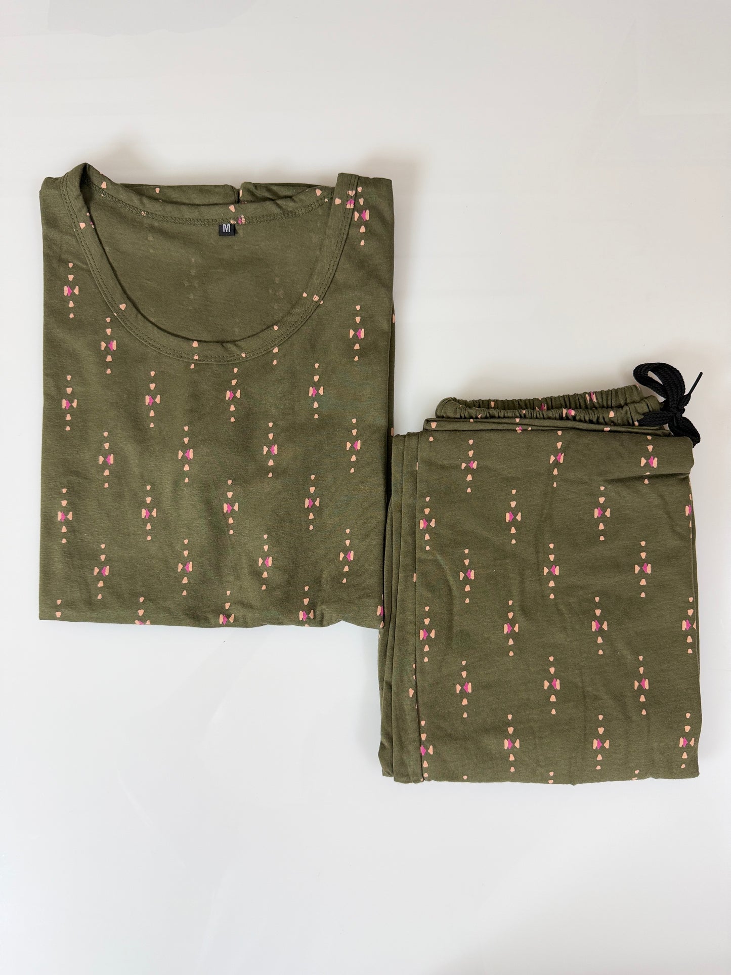 Green with Red Floral Printed  T-shirt with Combo Pant Set