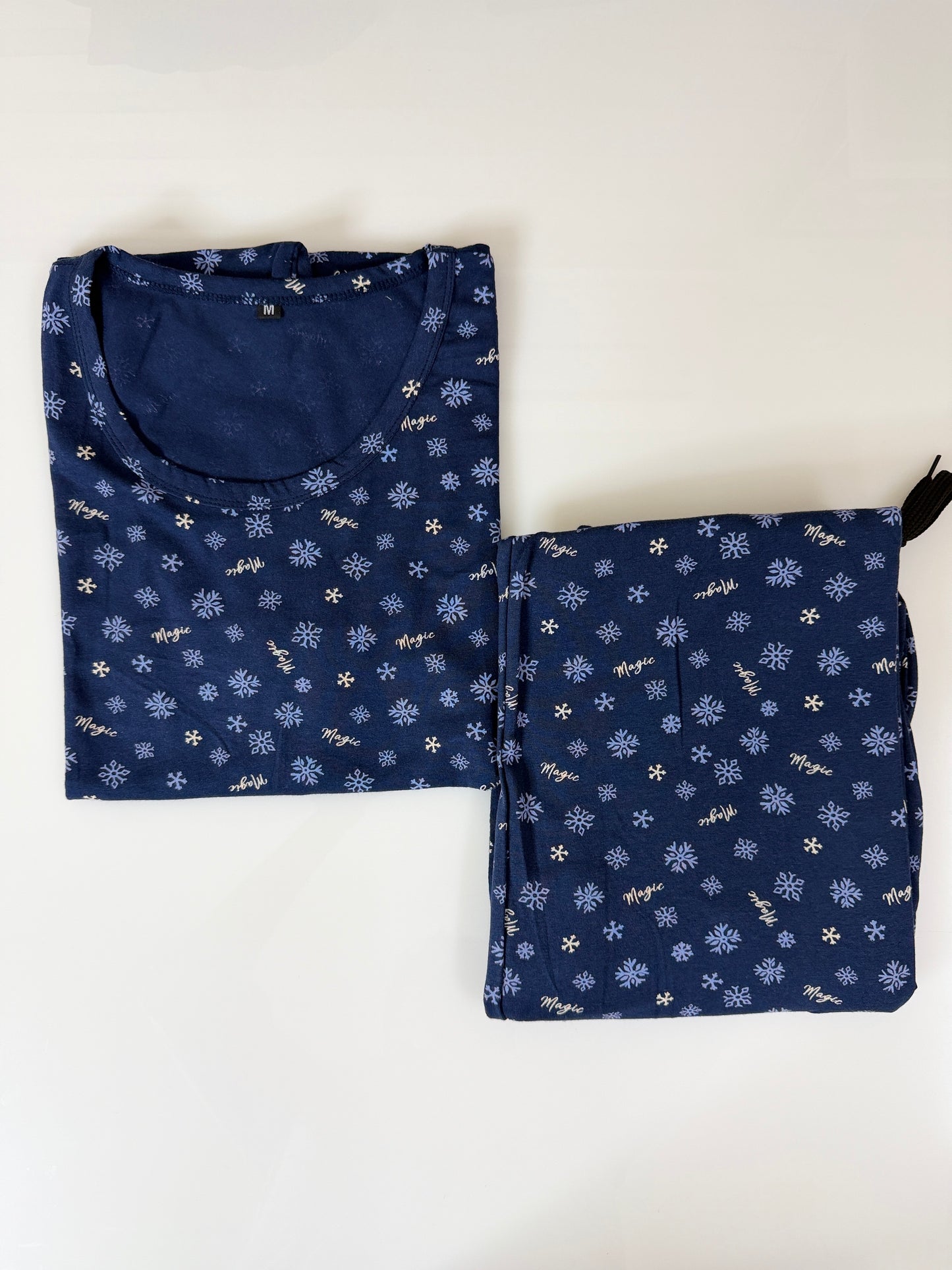 Navy Blue with Snowflakes Printed T-shirt with Combo Pant Set