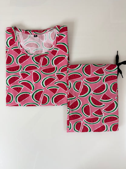 Pink with Watermelon Printed T-shirt with Combo Pant Set