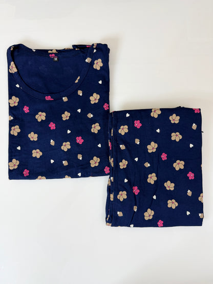 Navy Blue with Multicolor Abstract Printed T-shirt with Combo Pant Set