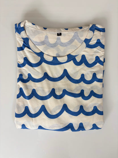 White Blue Wave Print Maternity Feeding Maxi