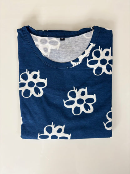 Navy Blue White Floral Print Maternity Feeding Maxi