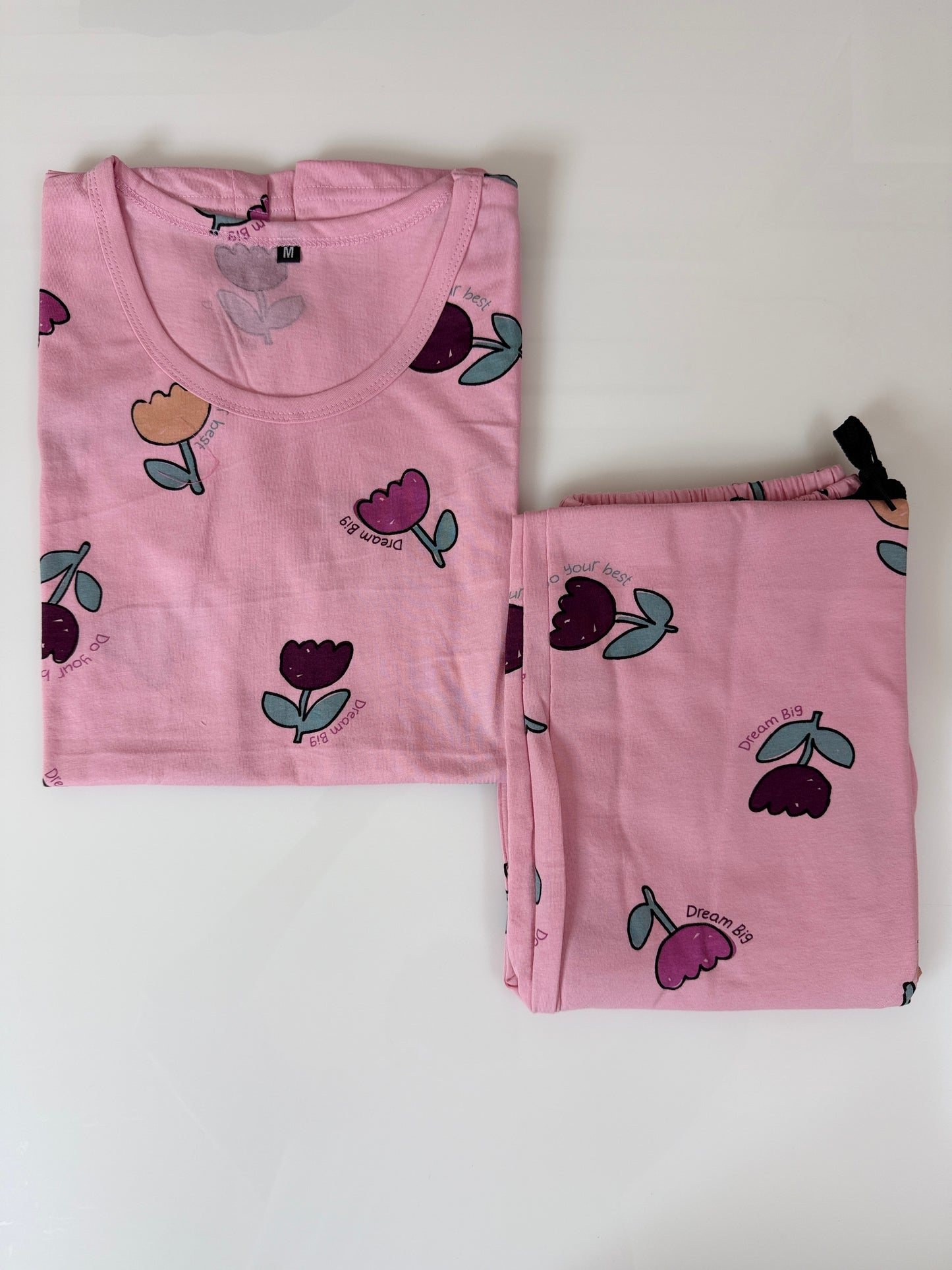 Pink with Multicolor Floral Printed T-shirt with Combo Pant Set