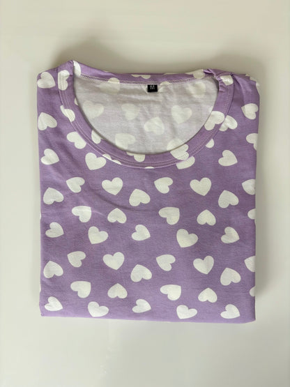 Lavender White Heart Print Maternity Feeding Maxi