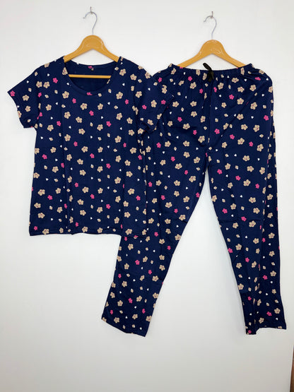 Navy Blue with Multicolor Abstract Printed T-shirt with Combo Pant Set