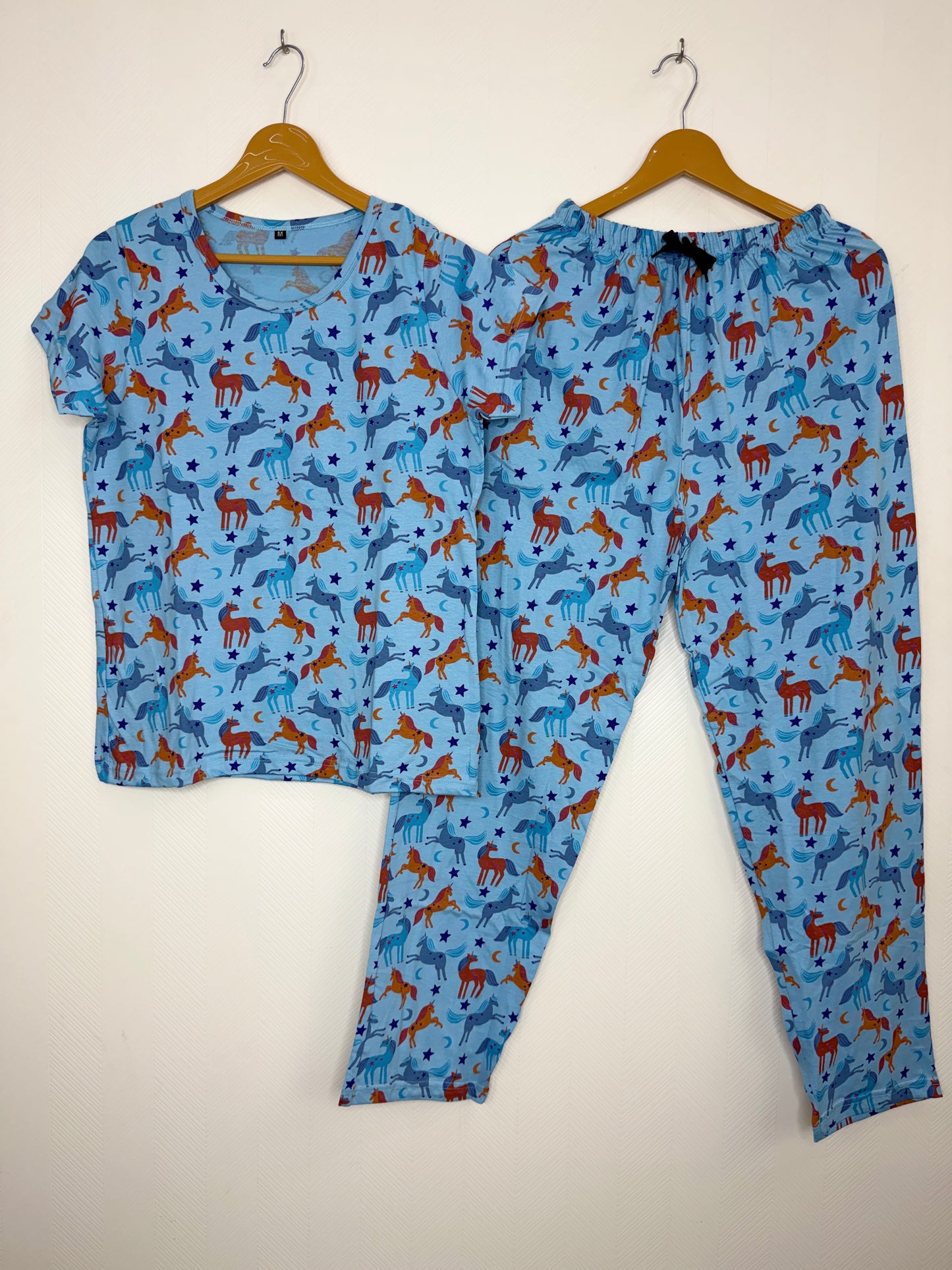 Sky-Blue with Multicolor Horse Printed T-shirt with Combo Pant Set